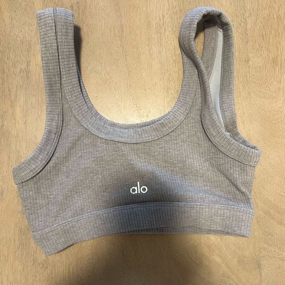 ALO Yoga Light Gray Ribbed Sports Bra